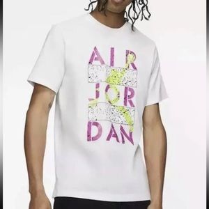 JORDAN AJ Stencil T-Shirt White Purple Green Jumpman Flight Bel Air